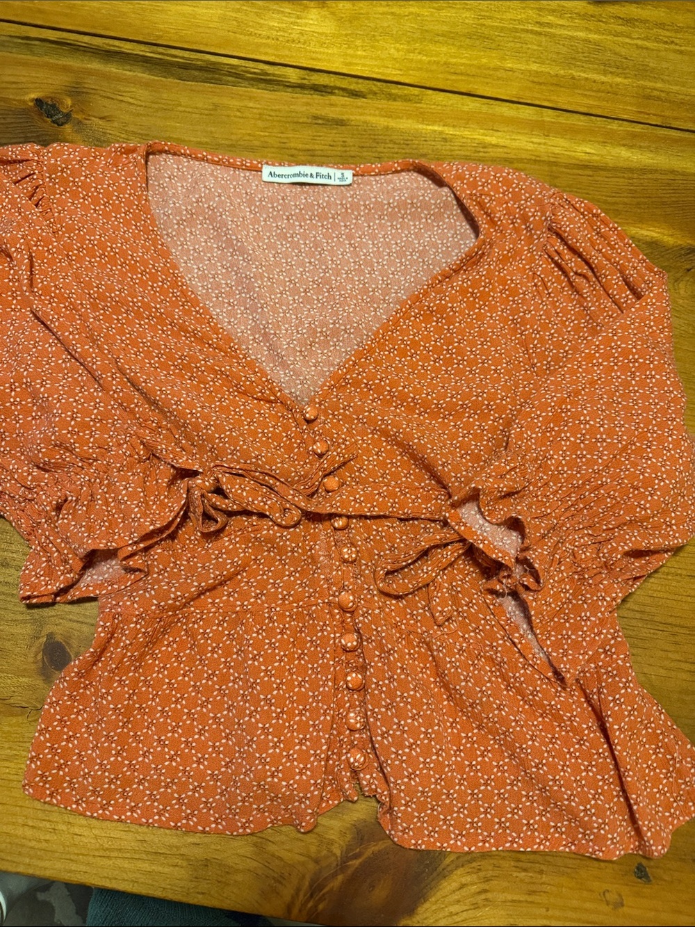 Abercrombie & Fitch Rust Orange Floral Button-Front Peplum Top